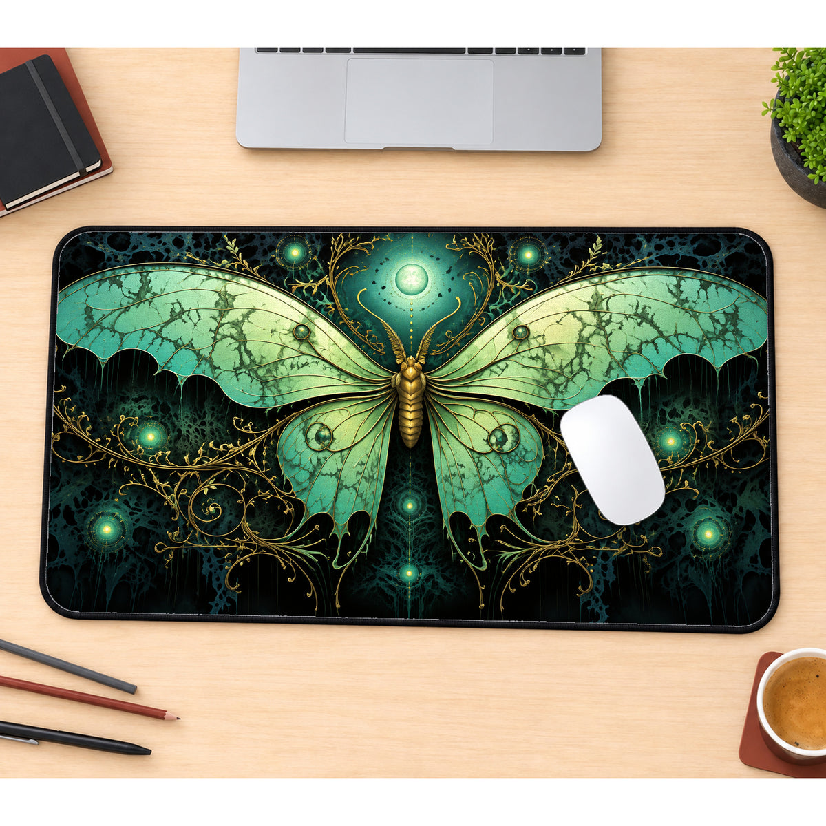 Green Luna Moth Desk Mat — product mockup 1