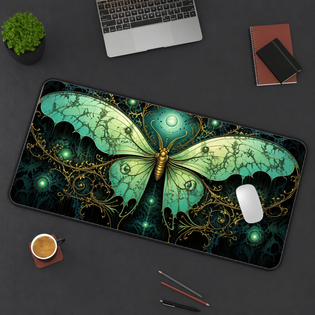 Green Luna Moth Desk Mat — product mockup 3