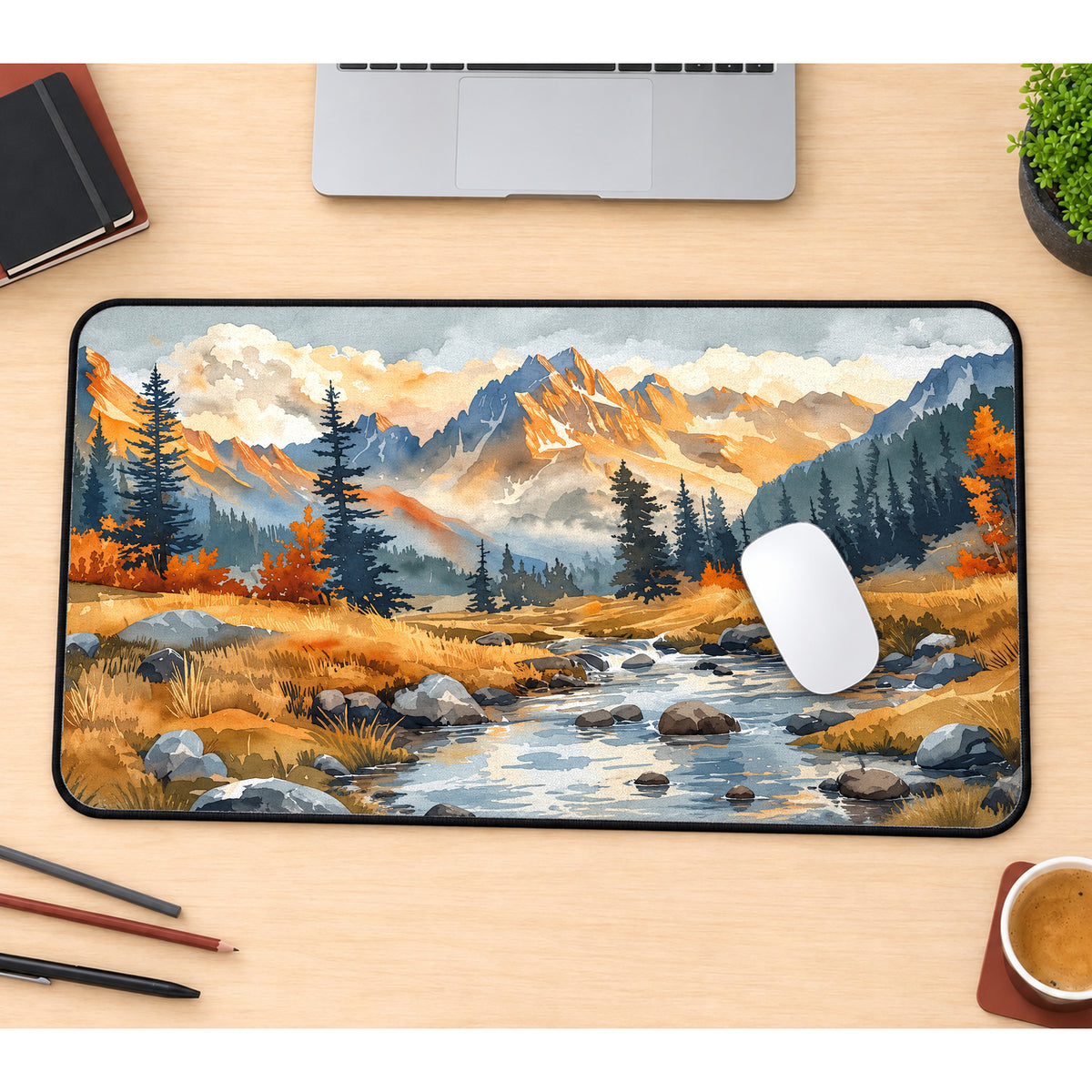Autumn Mountain Stream Desk Mat — product mockup 1
