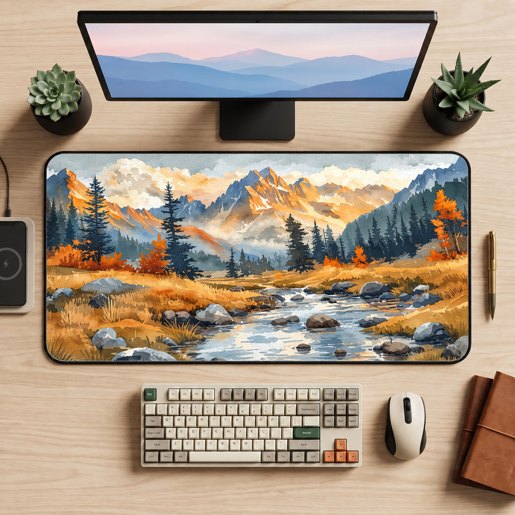Autumn Mountain Stream Desk Mat — product mockup 2
