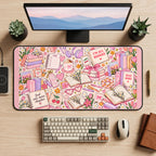 Pink Book Lover Collage desk mat — product mockup 2