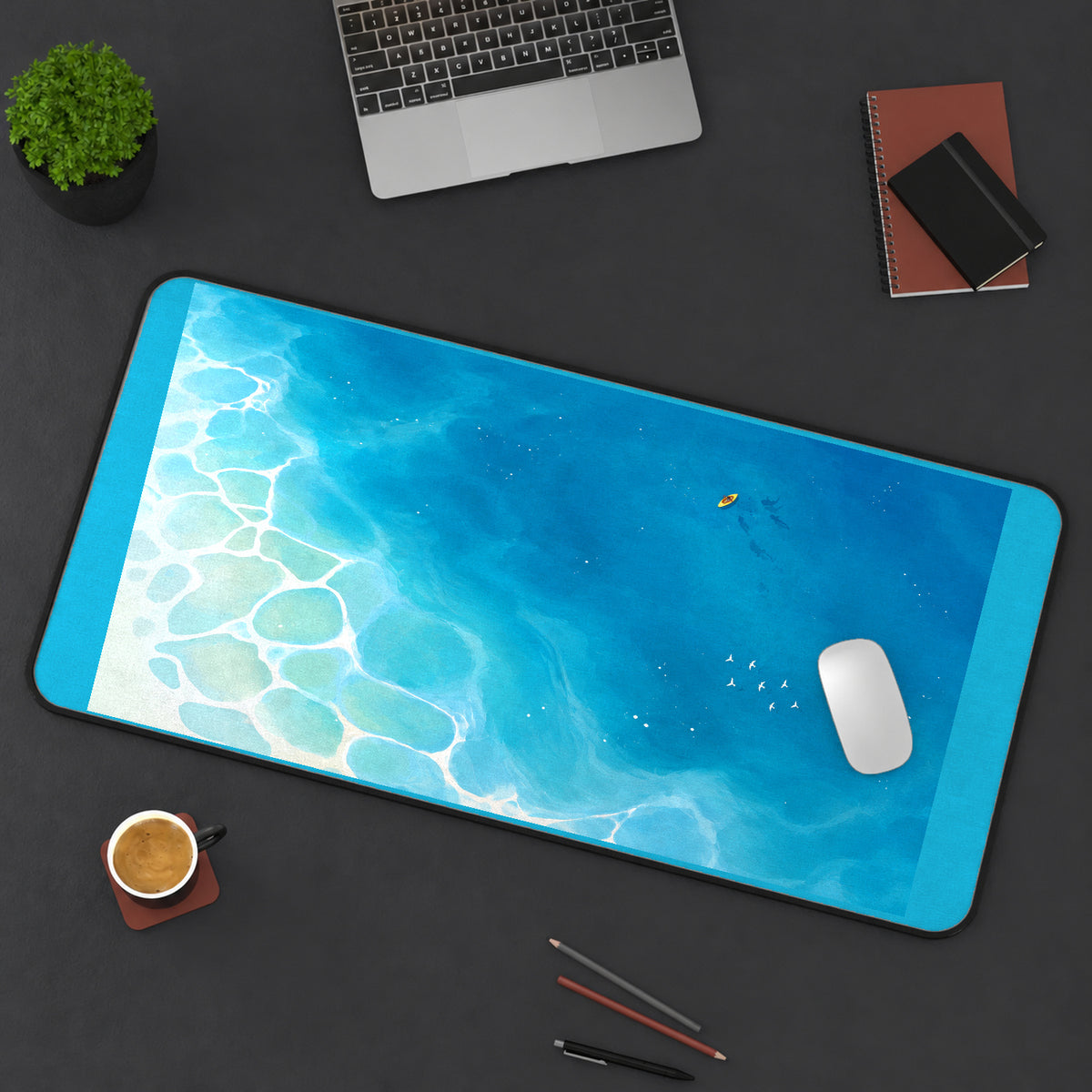 Clear Blue Shoreline Water desk mat — product mockup 3