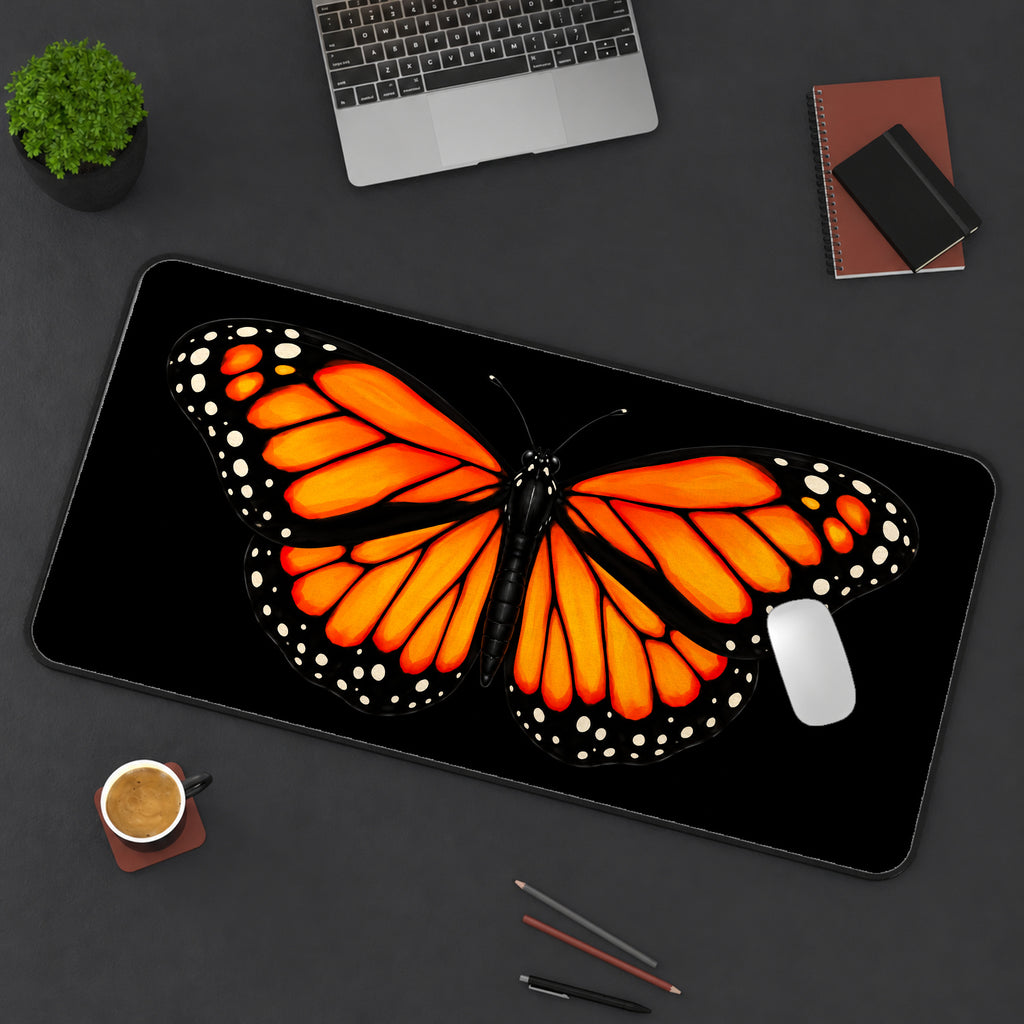 Orange Monarch on Black desk mat — product mockup 3
