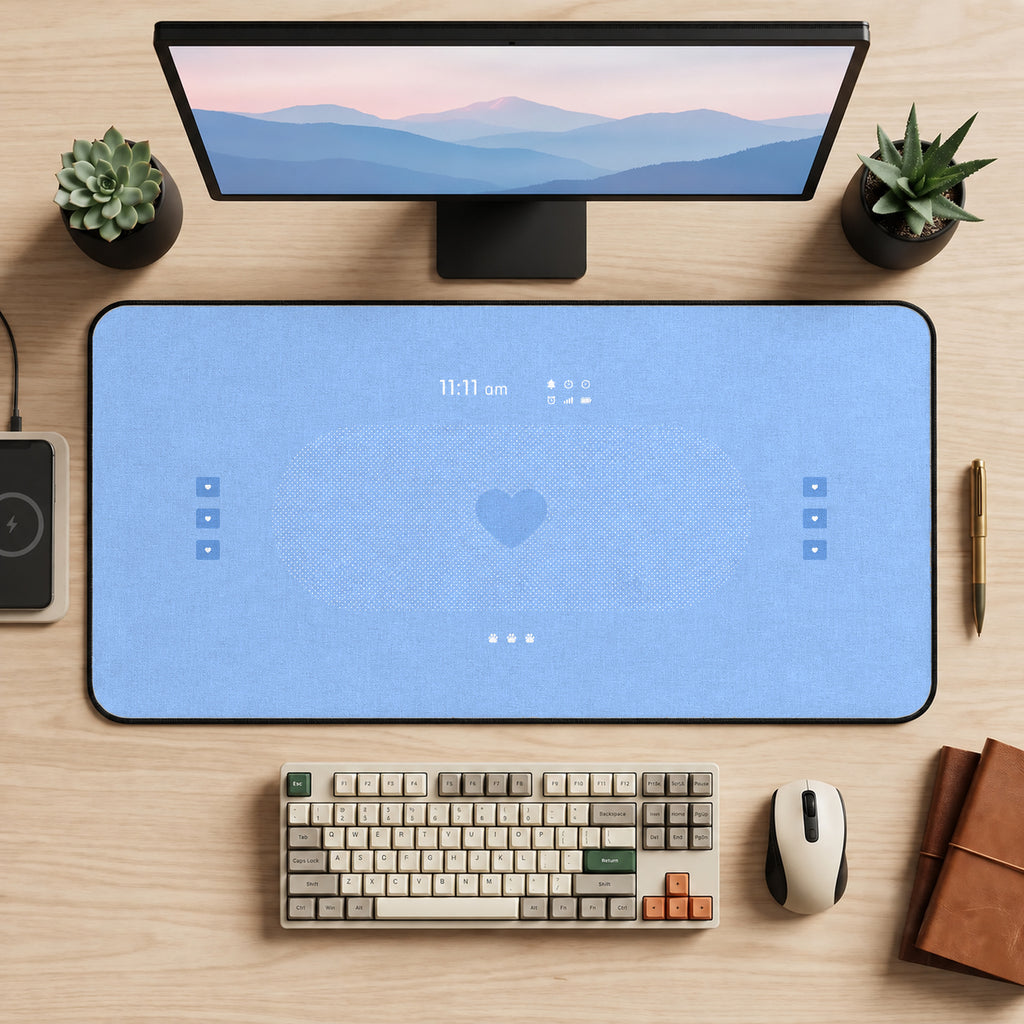 Blue Cute Interface Pattern desk mat — product mockup 2