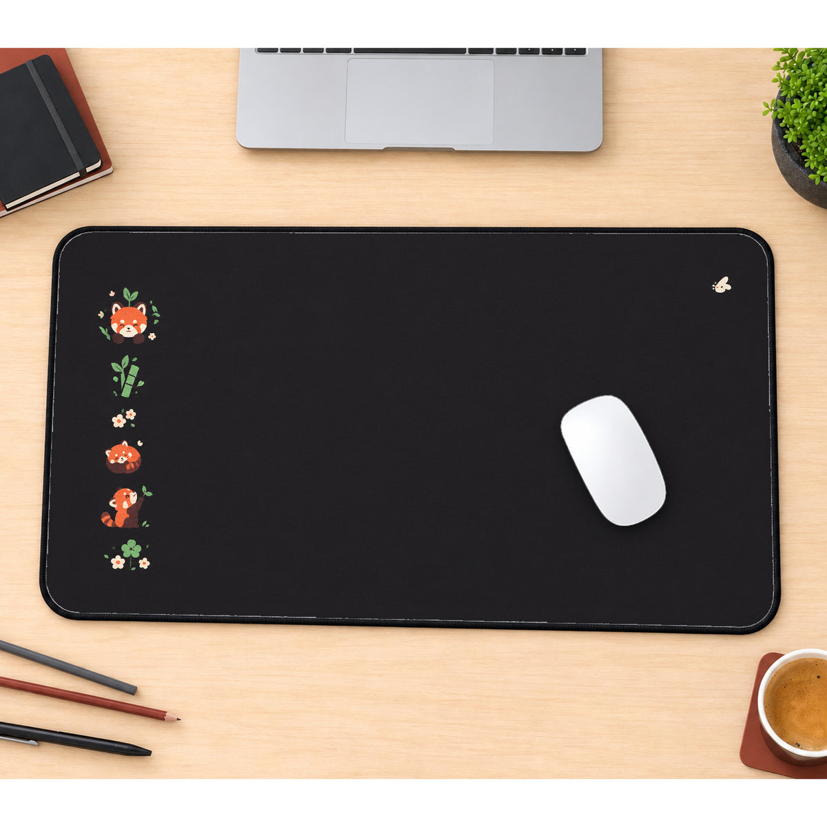 Tiny Red Panda Side Border desk mat — product mockup 1