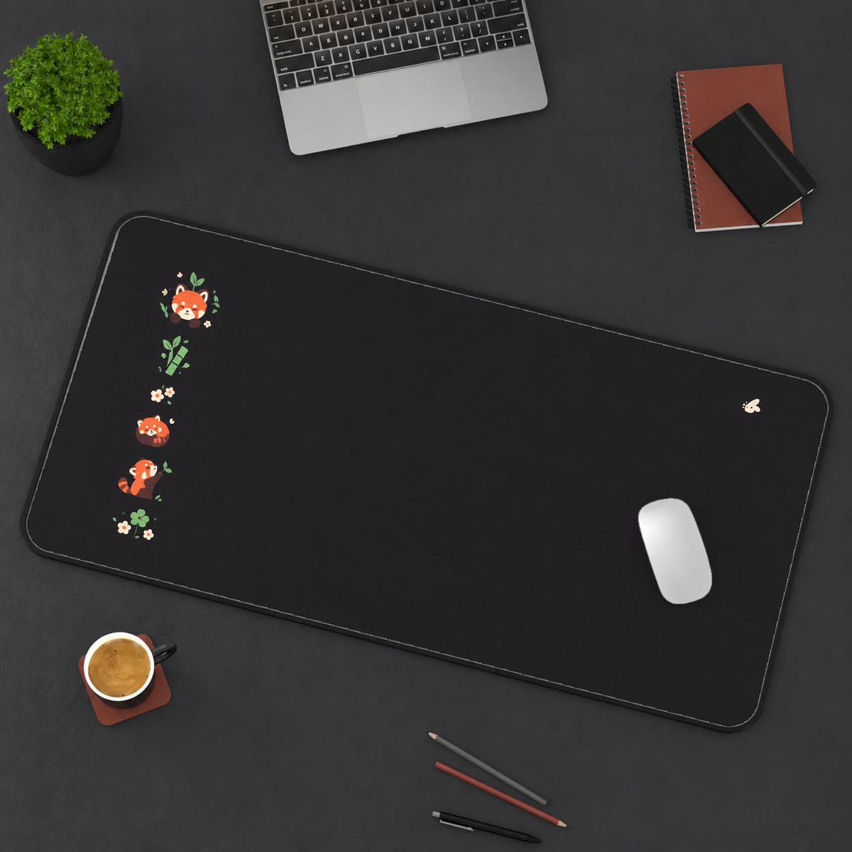 Tiny Red Panda Side Border desk mat — product mockup 3