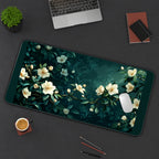 White Jasmine on Deep Teal desk mat — product mockup 3