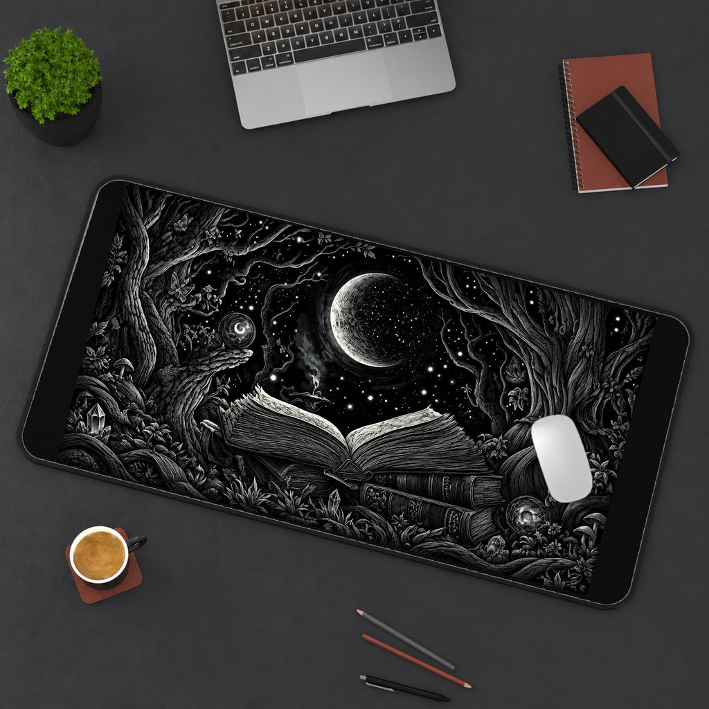 Open Book in a Moonlit Forest desk mat — product mockup 3