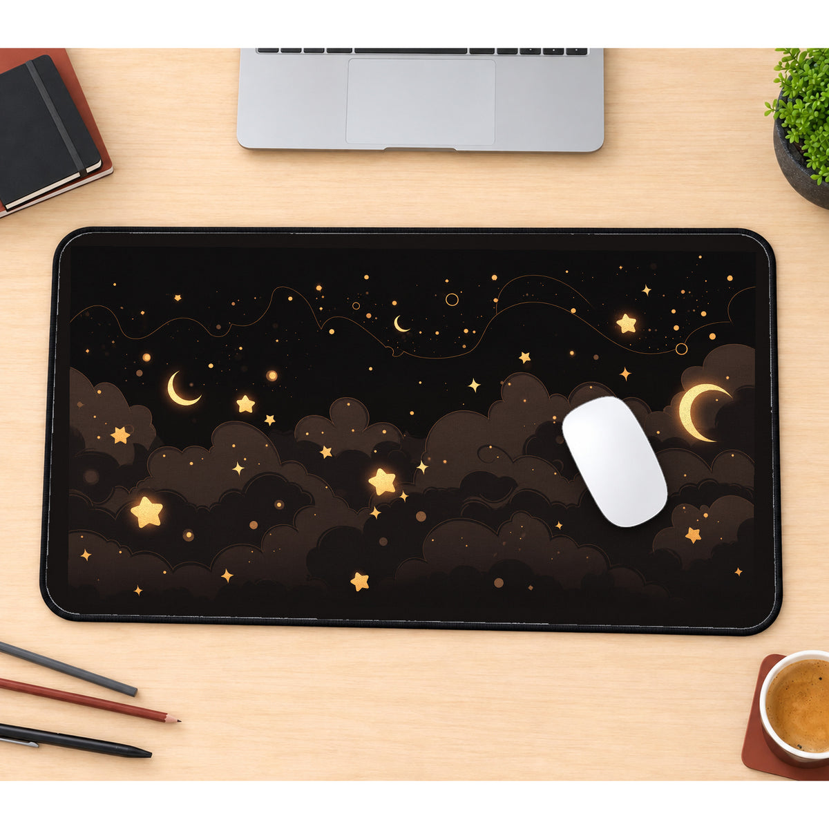 Gold Moons and Drifting Stars desk mat — product mockup 1
