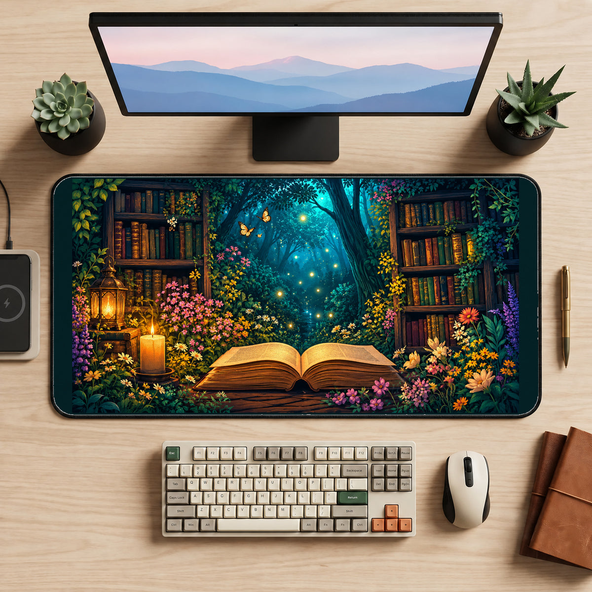Enchanted Library Forest Portal desk mat — product mockup 2