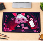 Trickster Bunny and Playing Cards desk mat — product mockup 1