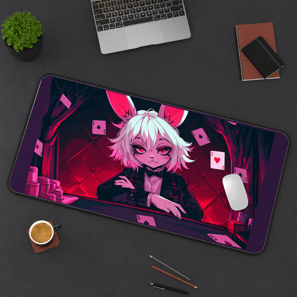Trickster Bunny and Playing Cards desk mat — product mockup 3