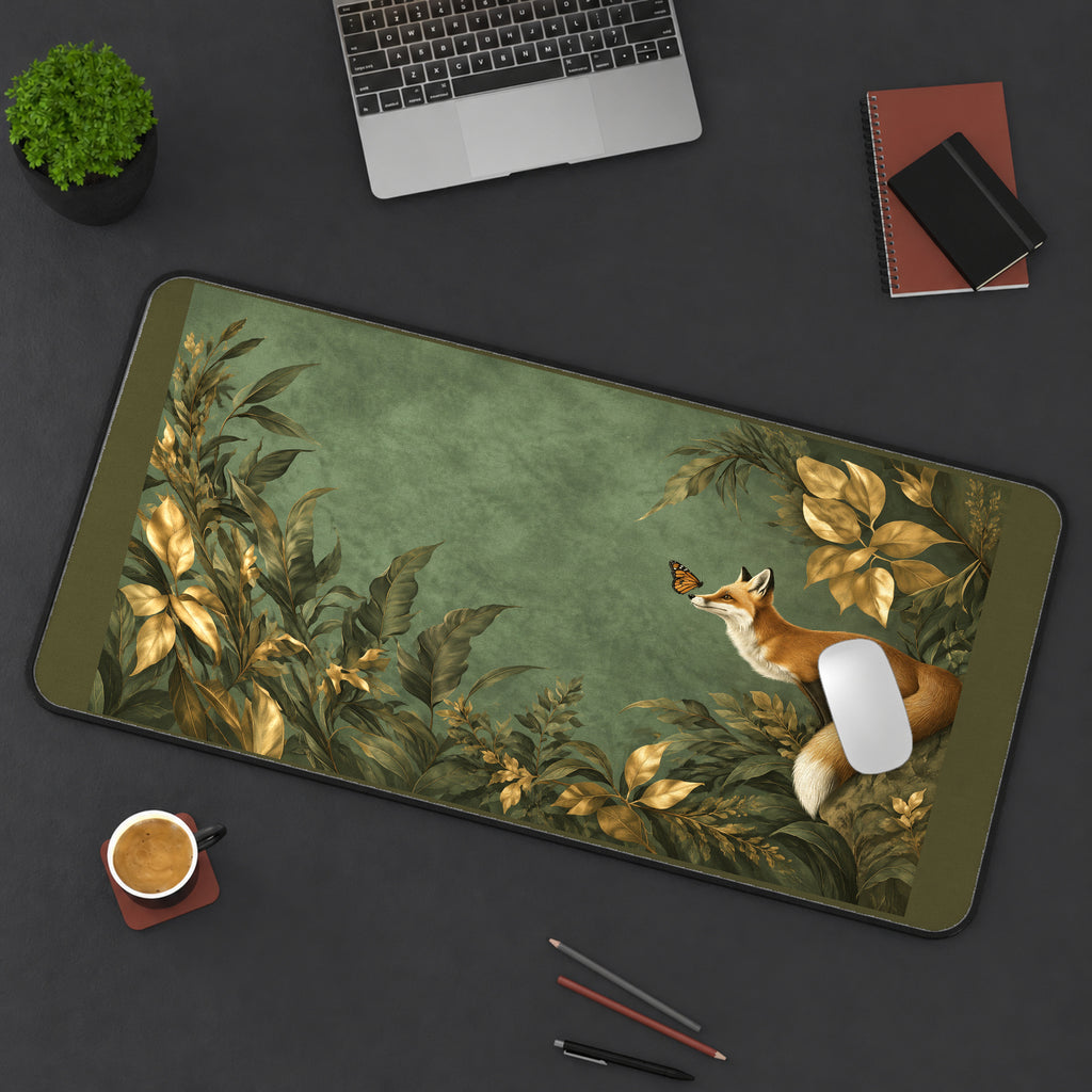 Botanical Fox and Butterflies desk mat — product mockup 3