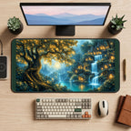 Glowing Elven Tree Village desk mat — product mockup 2