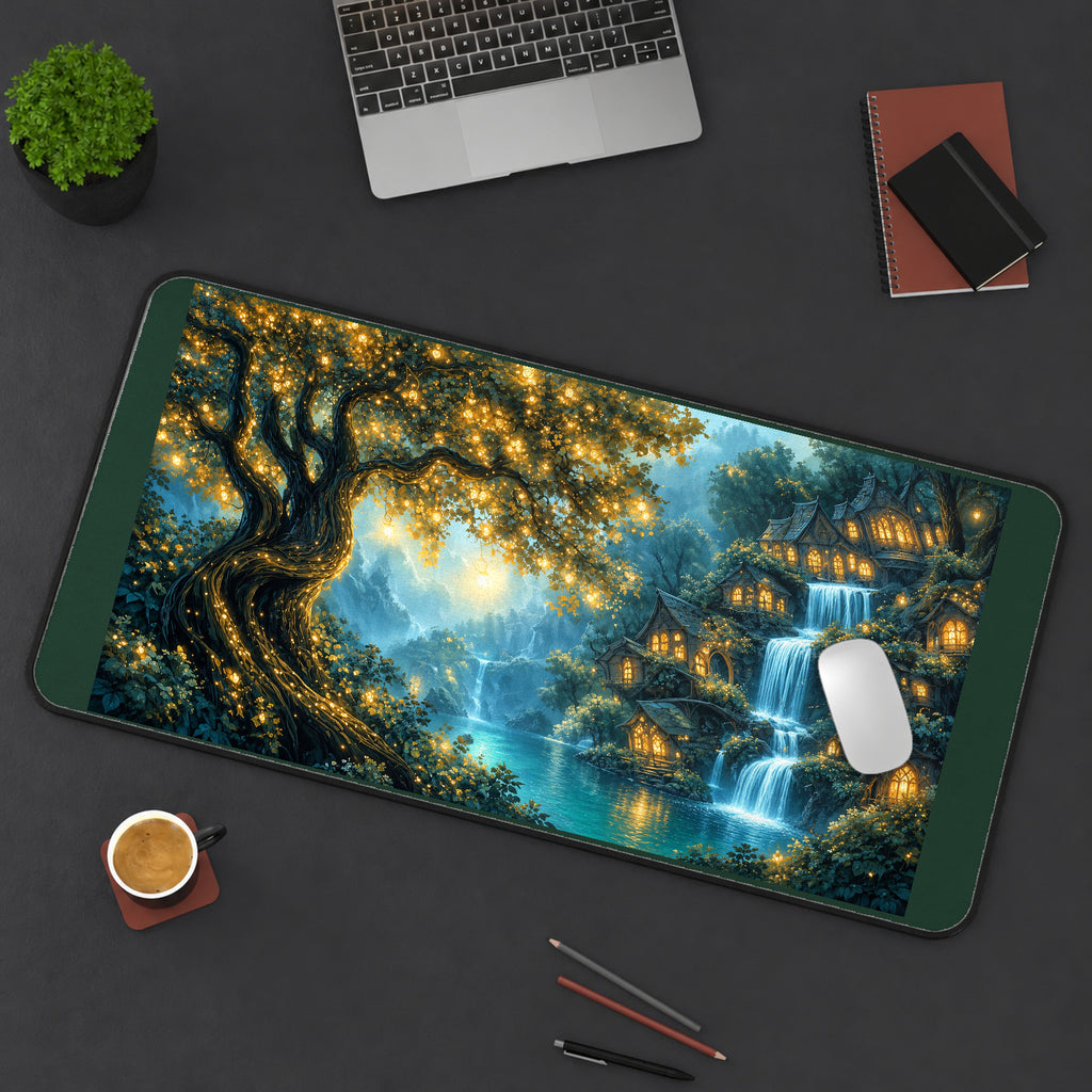 Glowing Elven Tree Village desk mat — product mockup 3