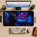 Cyberpunk Raccoon Workshop desk mat — product mockup 2