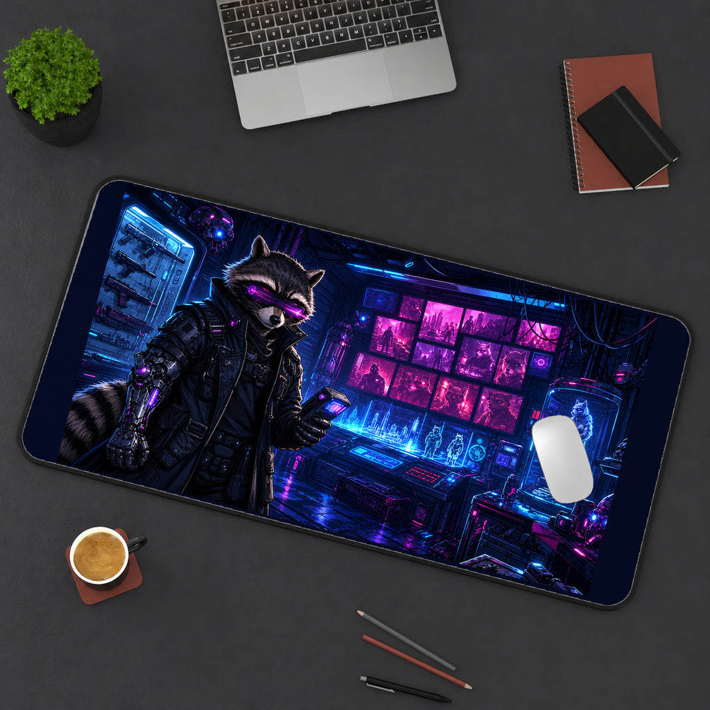 Cyberpunk Raccoon Workshop desk mat — product mockup 3