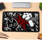 Black Cat and Red Spiral Collage desk mat — product mockup 1