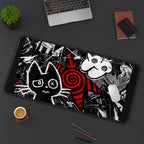Black Cat and Red Spiral Collage desk mat — product mockup 3