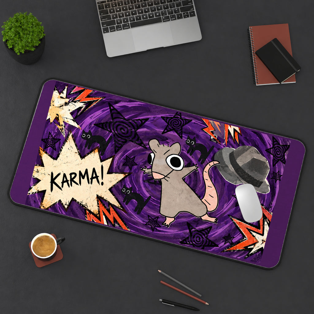Karma Rat in a Purple Collage desk mat — product mockup 3