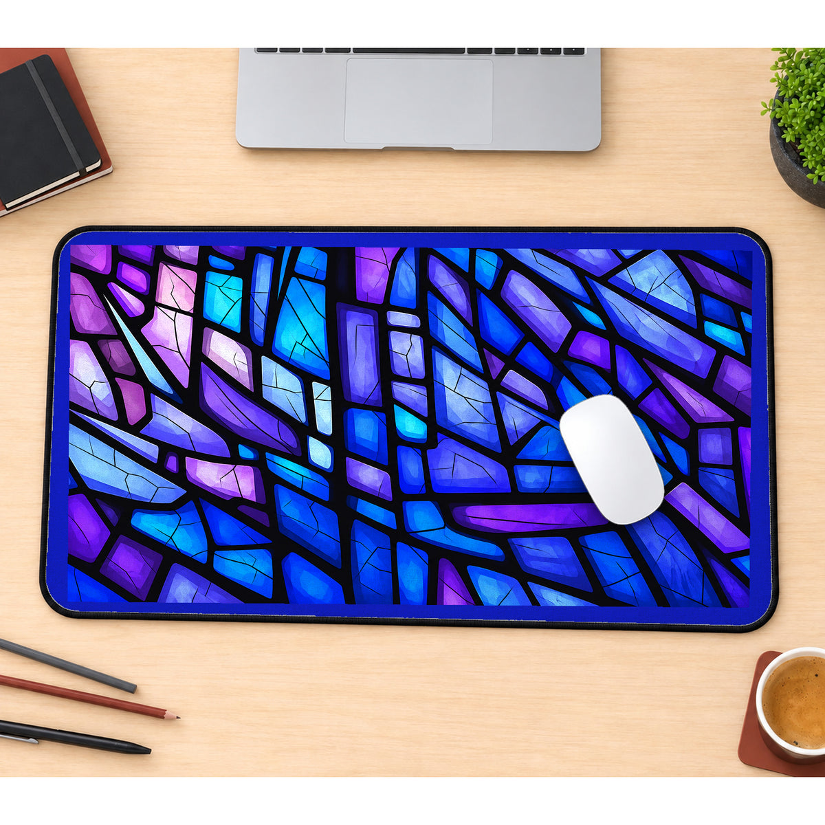 Blue and Purple Glass Geometry desk mat — product mockup 1