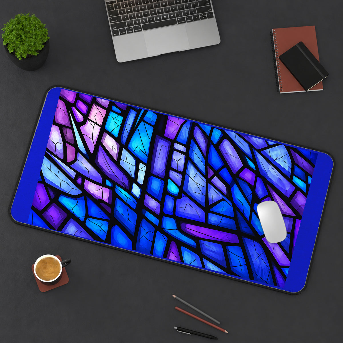 Blue and Purple Glass Geometry desk mat — product mockup 3