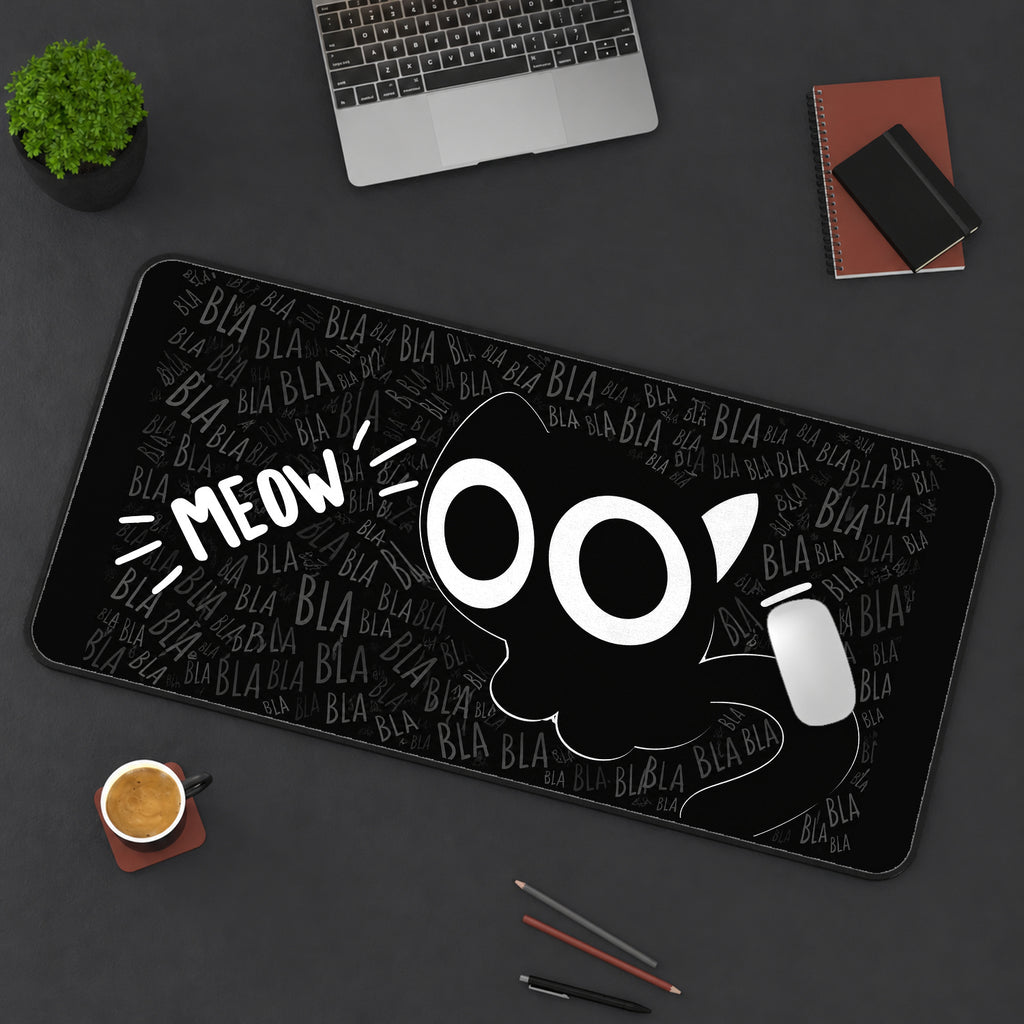 Meow Cat Eyes on Black desk mat — product mockup 3