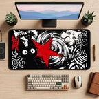 Grunge Cat and Red Star desk mat — product mockup 2