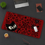 Black Cat on Red Doodles desk mat — product mockup 3