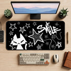 Smiling Cat and White Stars desk mat — product mockup 2
