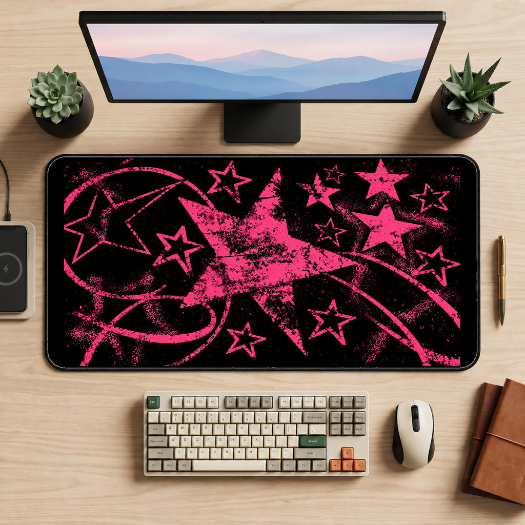 Distressed Hot Pink Stars desk mat — product mockup 2