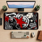 Red Star and Cat Graffiti desk mat — product mockup 2