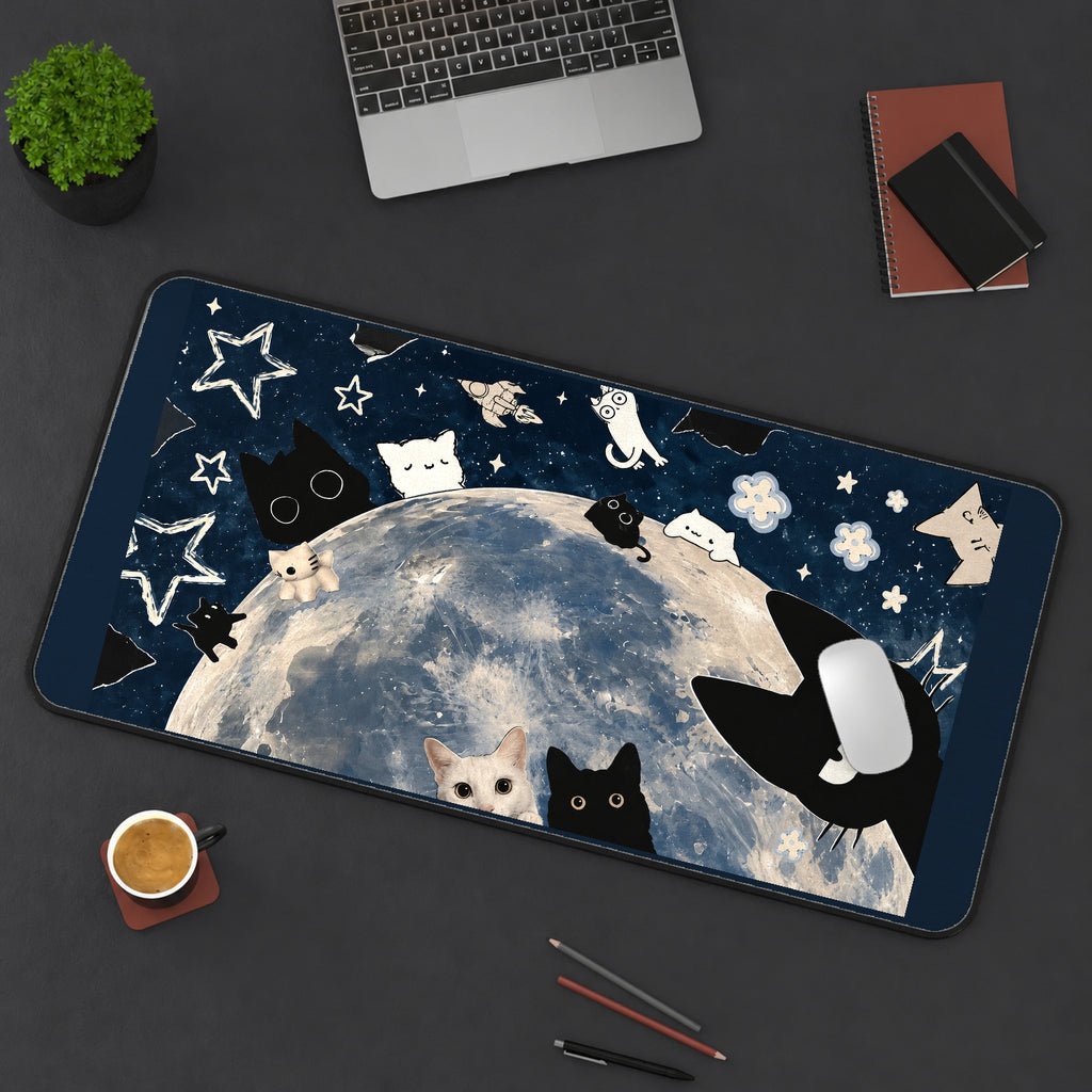 Cartoon Cats Around the Moon desk mat — product mockup 3