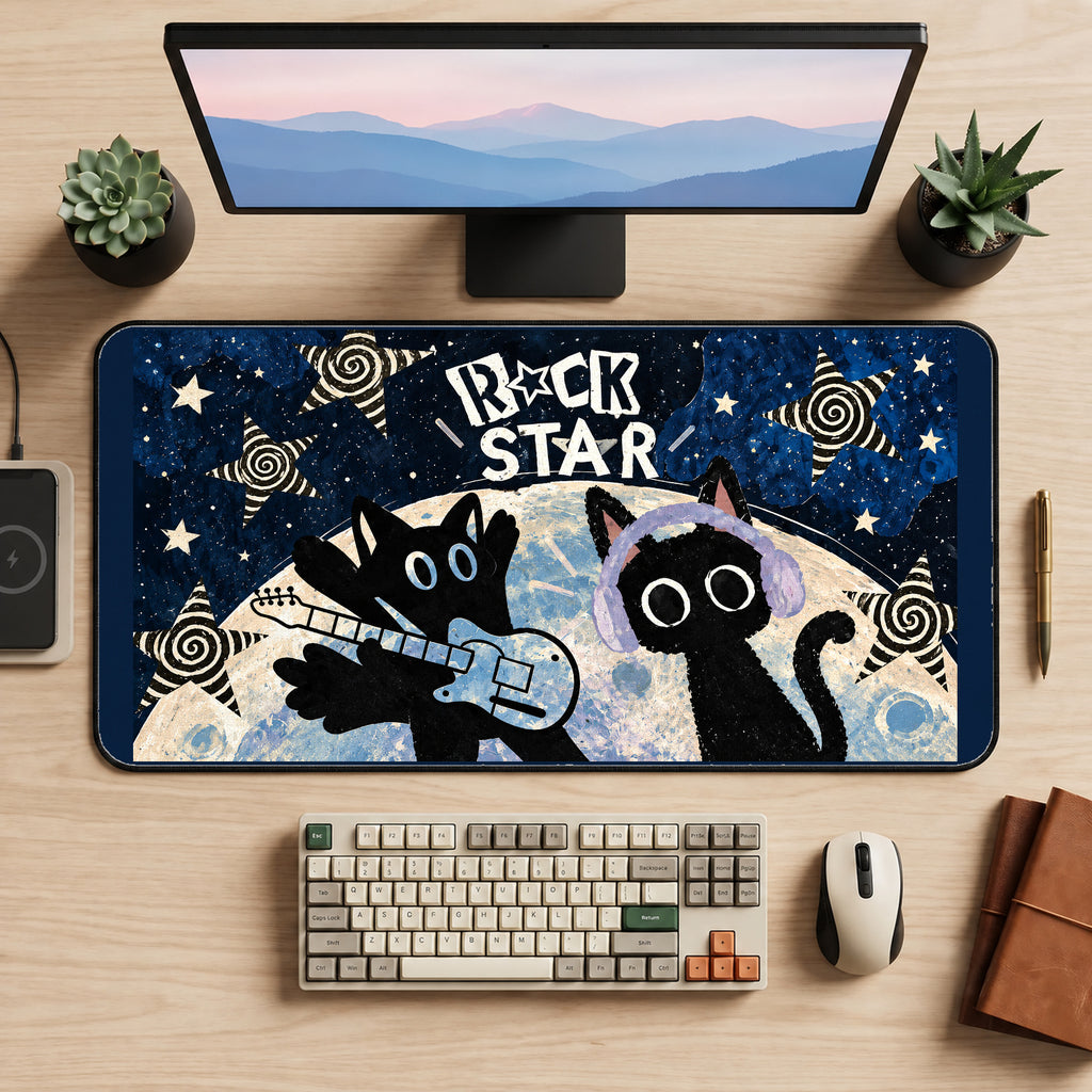 Rock Star Cats with Guitar desk mat — product mockup 2