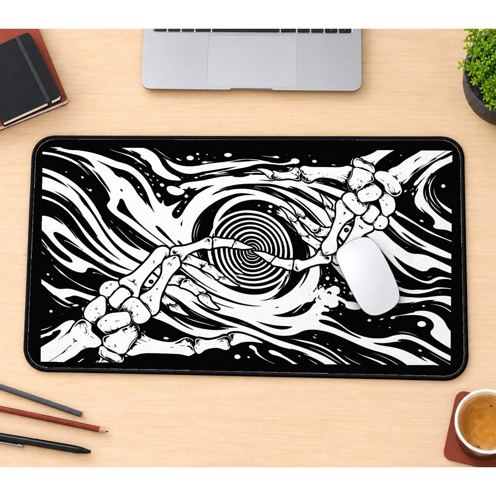 Skeleton Hands in a Swirling Void desk mat — product mockup 1
