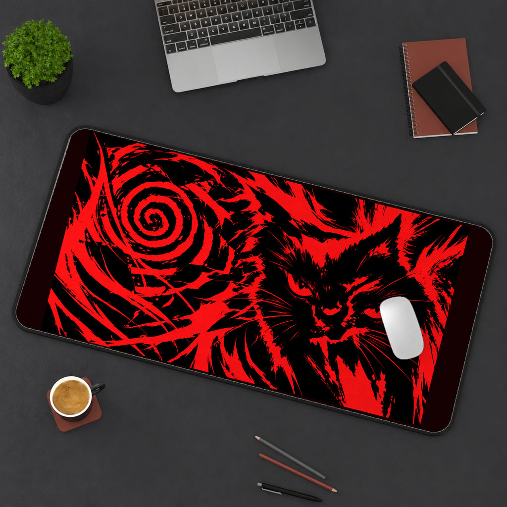 Red and Black Spiral Cat desk mat — product mockup 3