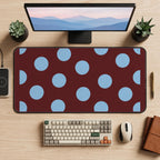 Sky Blue Dots on Burgundy desk mat — product mockup 2