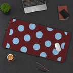 Sky Blue Dots on Burgundy desk mat — product mockup 3