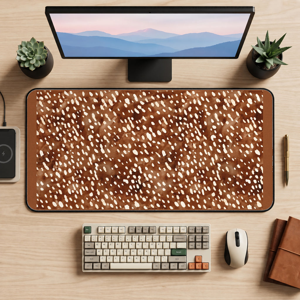 Brown Fawn Spot Pattern desk mat — product mockup 2