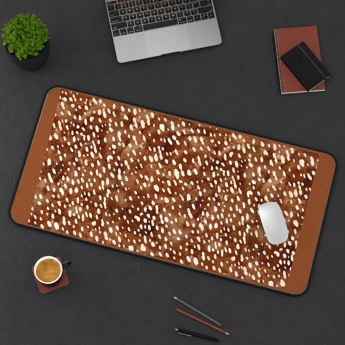 Brown Fawn Spot Pattern desk mat — product mockup 3