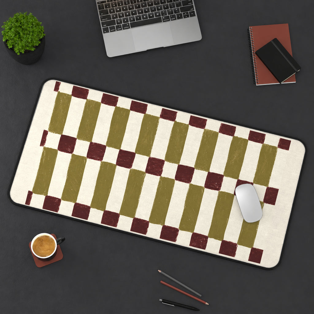 Olive and Burgundy Painted Checks desk mat — product mockup 3