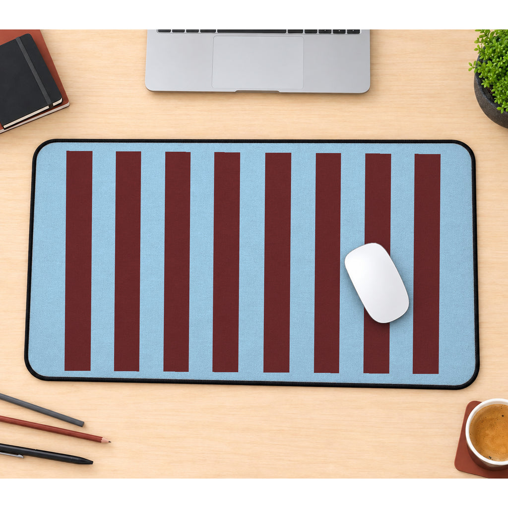 Blue and Maroon Vertical Stripes desk mat — product mockup 1