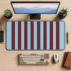 Blue and Maroon Vertical Stripes desk mat — product mockup 2