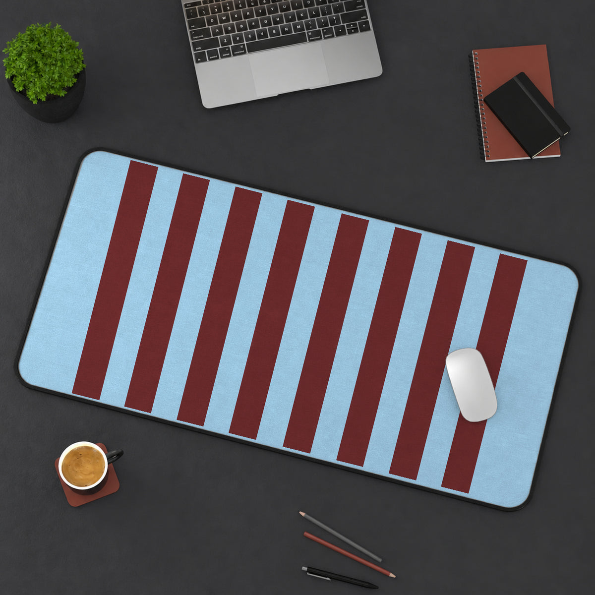 Blue and Maroon Vertical Stripes desk mat — product mockup 3