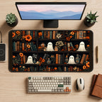Tiny Ghosts on Autumn Bookshelves desk mat — product mockup 2