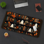 Tiny Ghosts on Autumn Bookshelves desk mat — product mockup 3