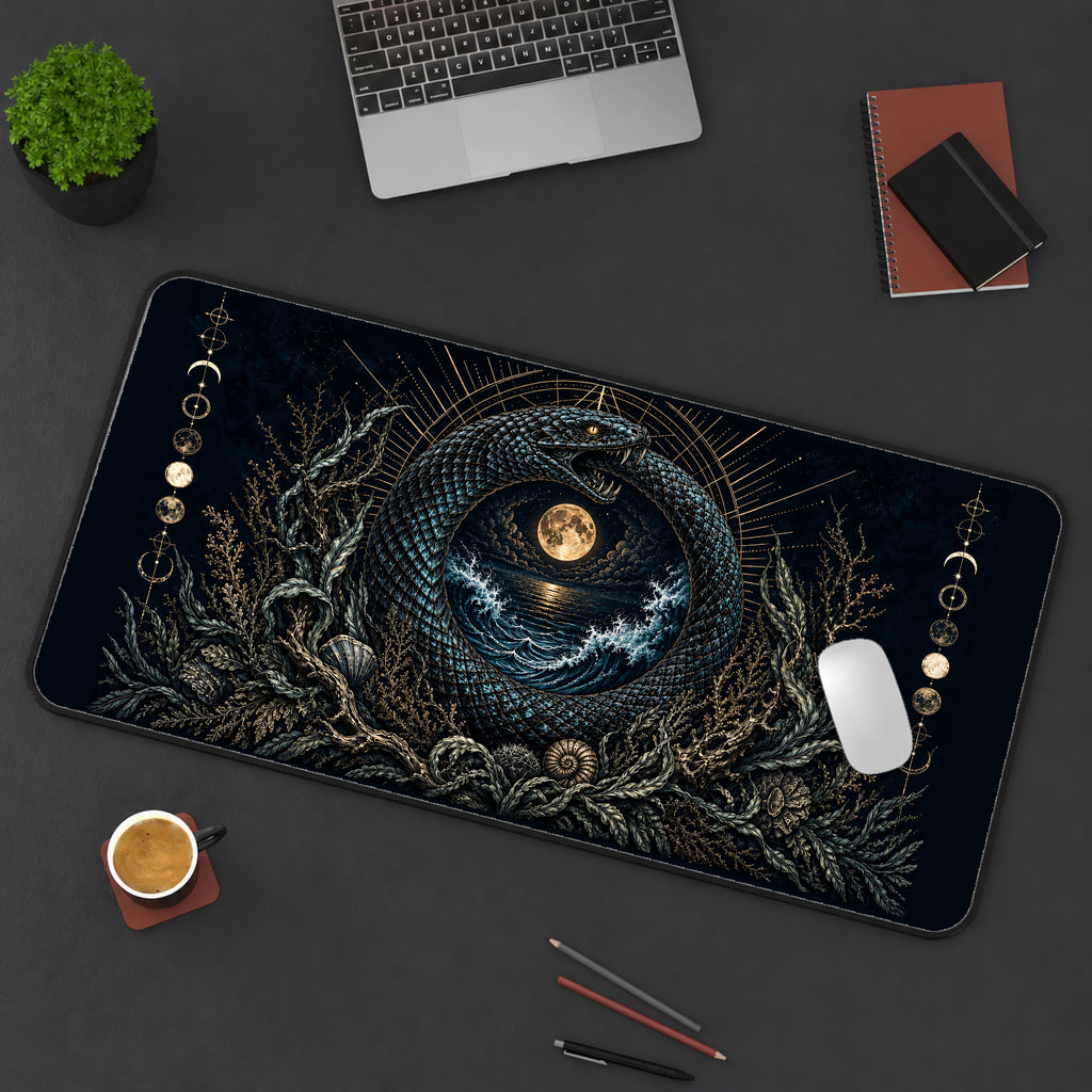 Ouroboros Snake Around the Moon desk mat — product mockup 3
