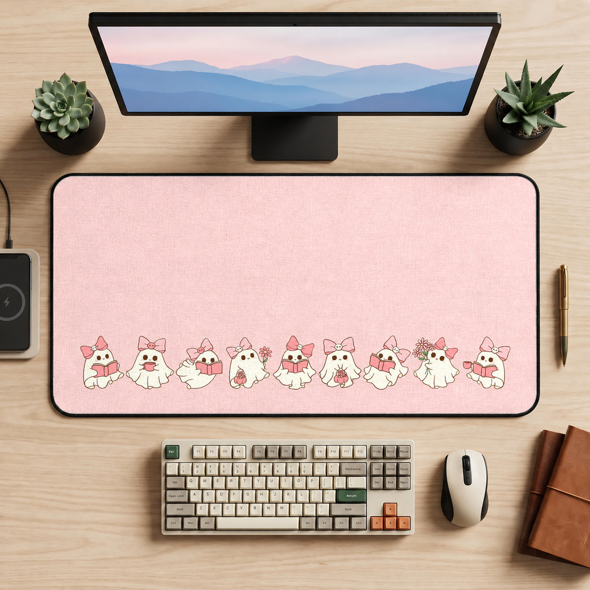 Pink Bow Ghost Parade desk mat — product mockup 2
