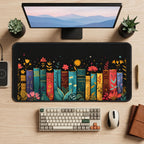 Colorful Flowering Book Spines desk mat — product mockup 2