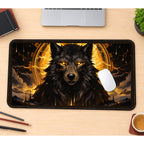 Dark Wolf with Golden Halo desk mat — product mockup 1